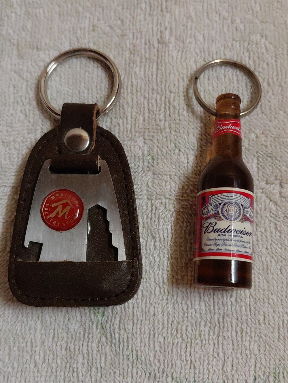 Budweiser And Marlboro Vintage Bottle Opener Keychains